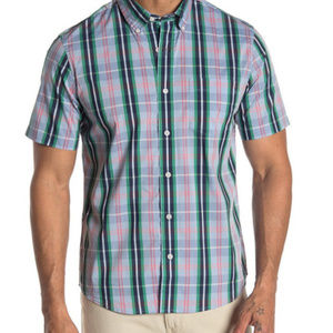 TAILOR VINTAGE Blue Plaid Stretch Shirt (Small)